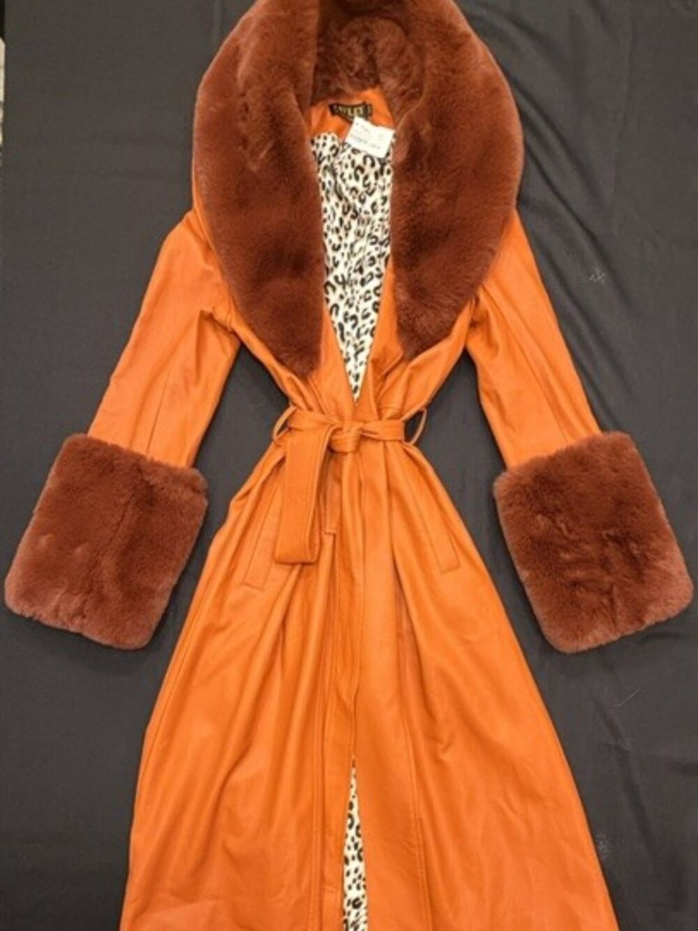 Jayley Orange Faux Leather Faux Fur Trench Coat S/M NWT